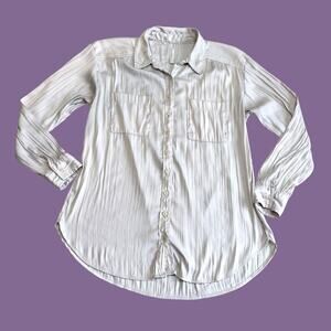 Anthropologie Crinkle Button Up Pocket Blouse Silver Gray Small